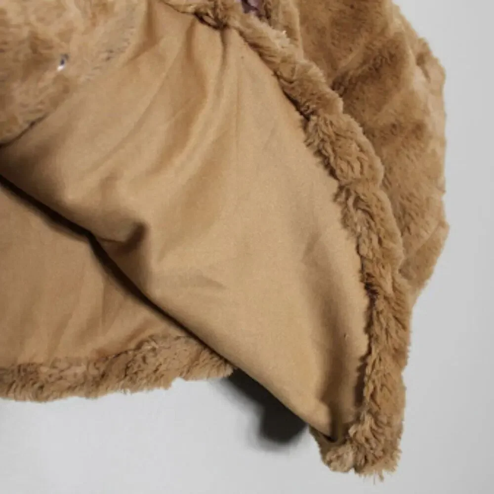 LITTLE LASS | Brown Faux Fur Hooded Side Snap Girls Cape Poncho Toddler 2T